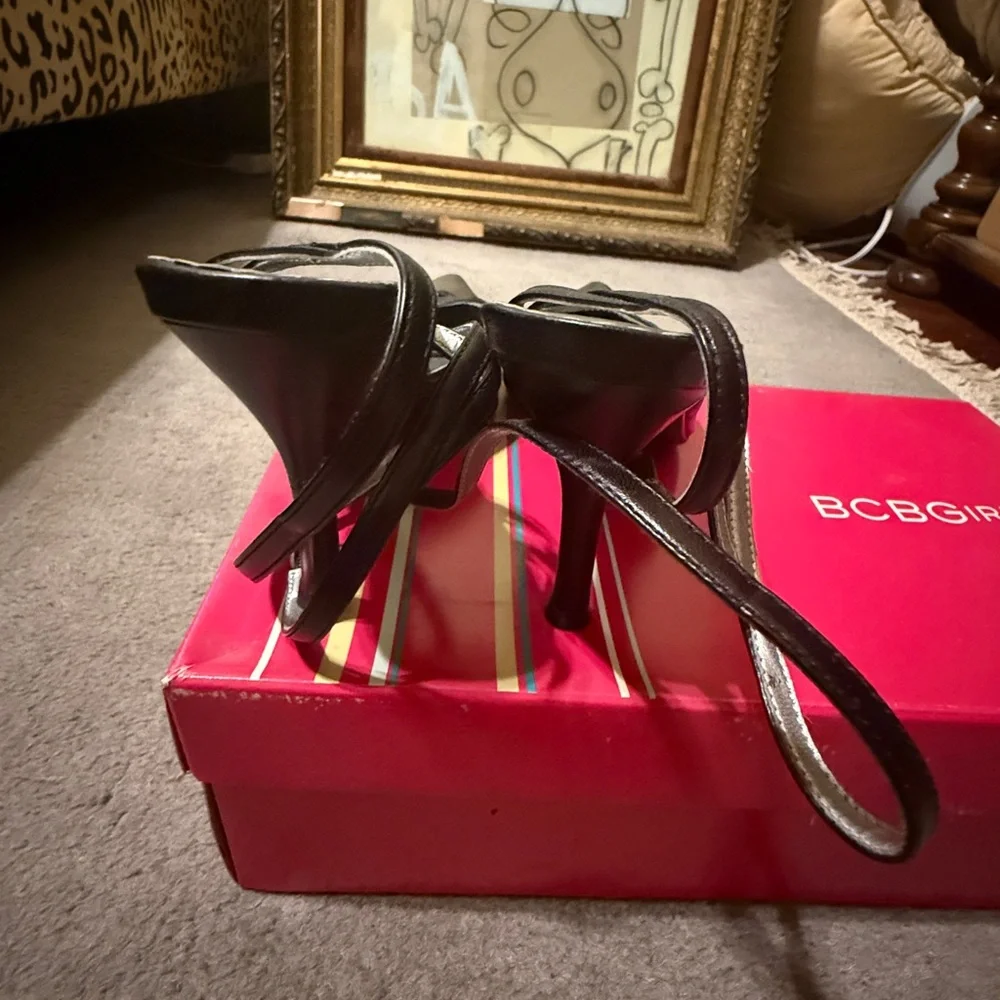 BCBG Black Pointed Slingback Heels Leather EU 36.5 US 6.5